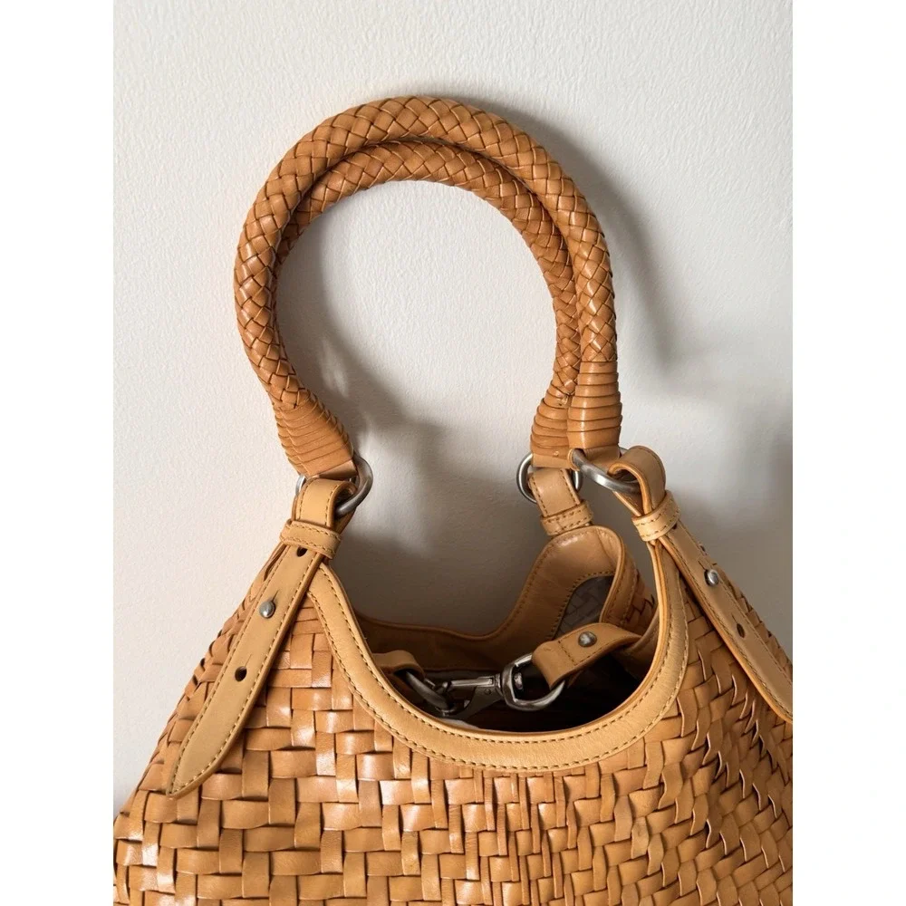 Cole Haan Genevieve Optical Weave Tan Leather Hobo Shoulder Bag Handbag